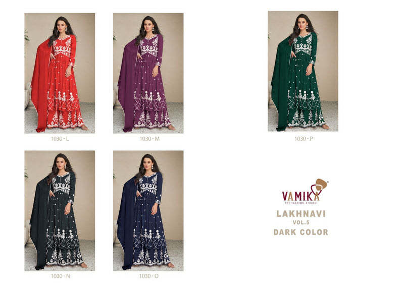 Vamika Lakhnavi Vol 5 Dark Color Rayon Thered Work Designer Aaliya Style Ready Made Suits