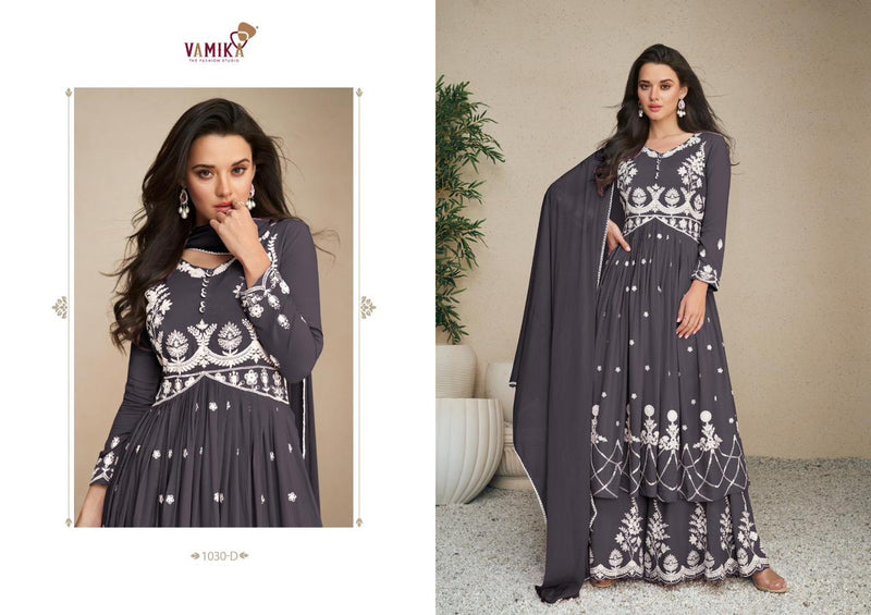 Vamika Lakhnavi Vol 5 Silver Rayon Beautiful Thered Work Designer Ready Made Suits
