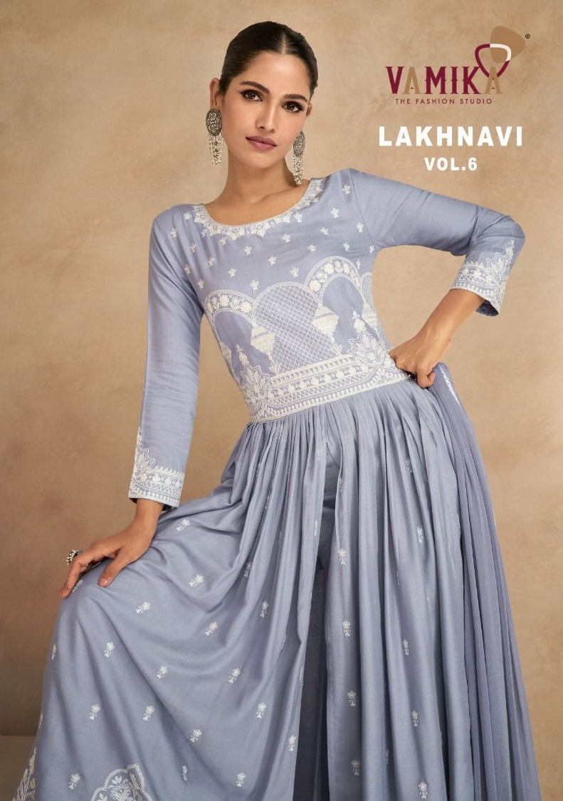 Vamika Lakhnavi Vol 6 Rayon With Beautiful Thered Work Designer Ready Made Suit