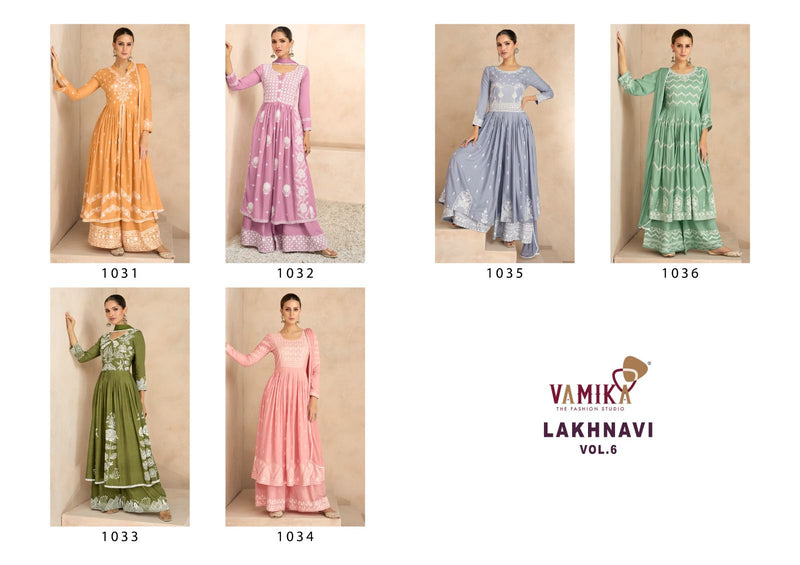Vamika Lakhnavi Vol 6 Rayon With Beautiful Thered Work Designer Ready Made Suit