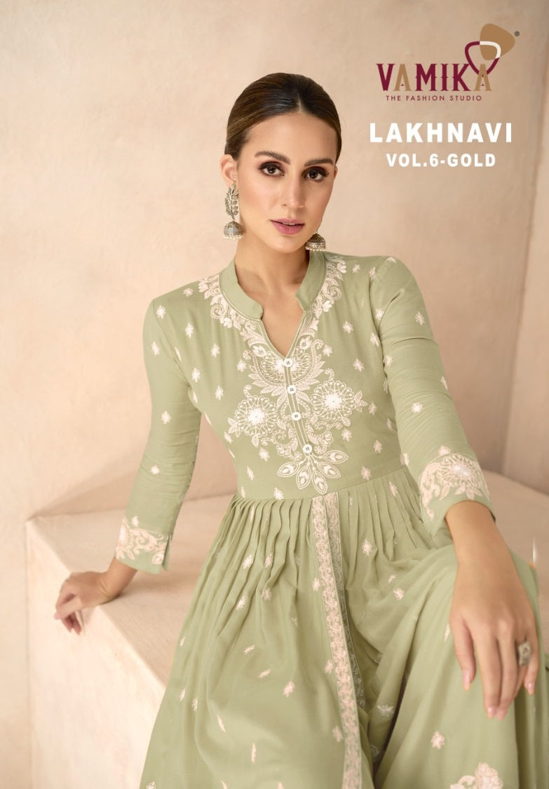 Vamika Lakhnavi Vol 6 Gold Rayon With Beautiful Designer Readymade Suit Collection