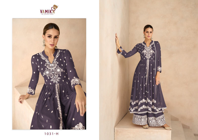Vamika Lakhnavi Vol 6 Silver Rayon Fancy Thread Work Plazzo Suit Collection