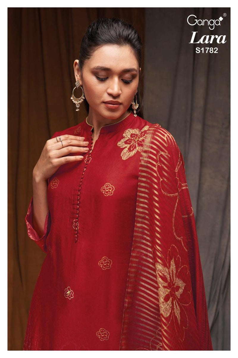Ganga Lara 1782 Russian Silk Printed With Fancy Embroidery Designer Suits