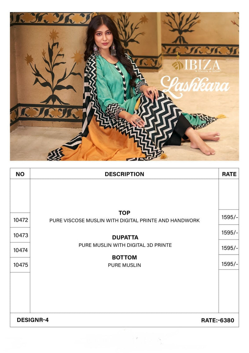 Ibiza Lashkara Muslin Digital Printe With Handwork Salwar Suit