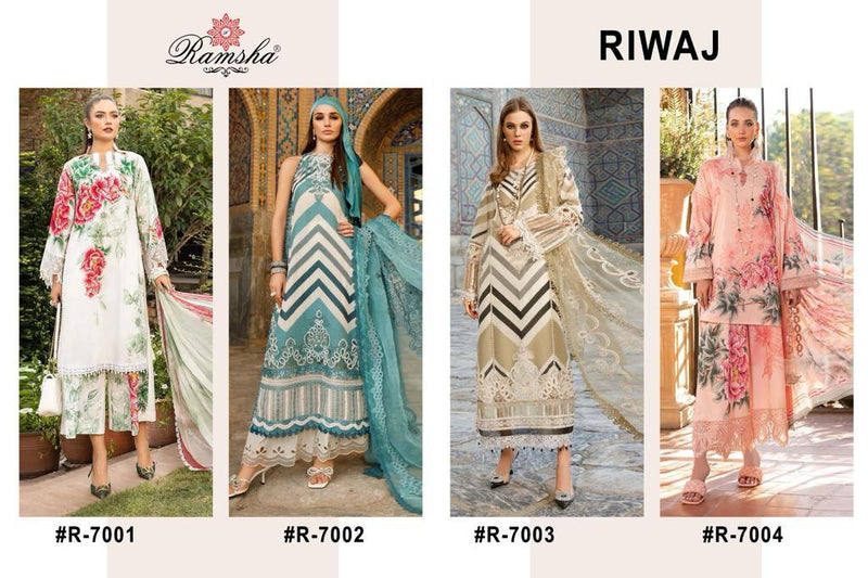 Ramsha Riwaj Lawn Collection Cotton Embroidery Work Suits Collection