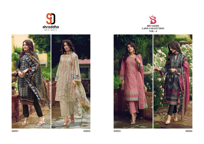 Sharaddha Designer Bin Saeed Lawn Collection Vol 4 Printed Lawn Cotton With Embroidery Work Suits