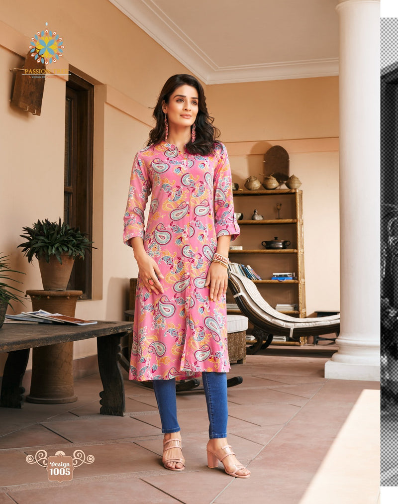Passion Tree Life Style Vol 1 Printed Rayon Fancy A Line Pattern Kurtis
