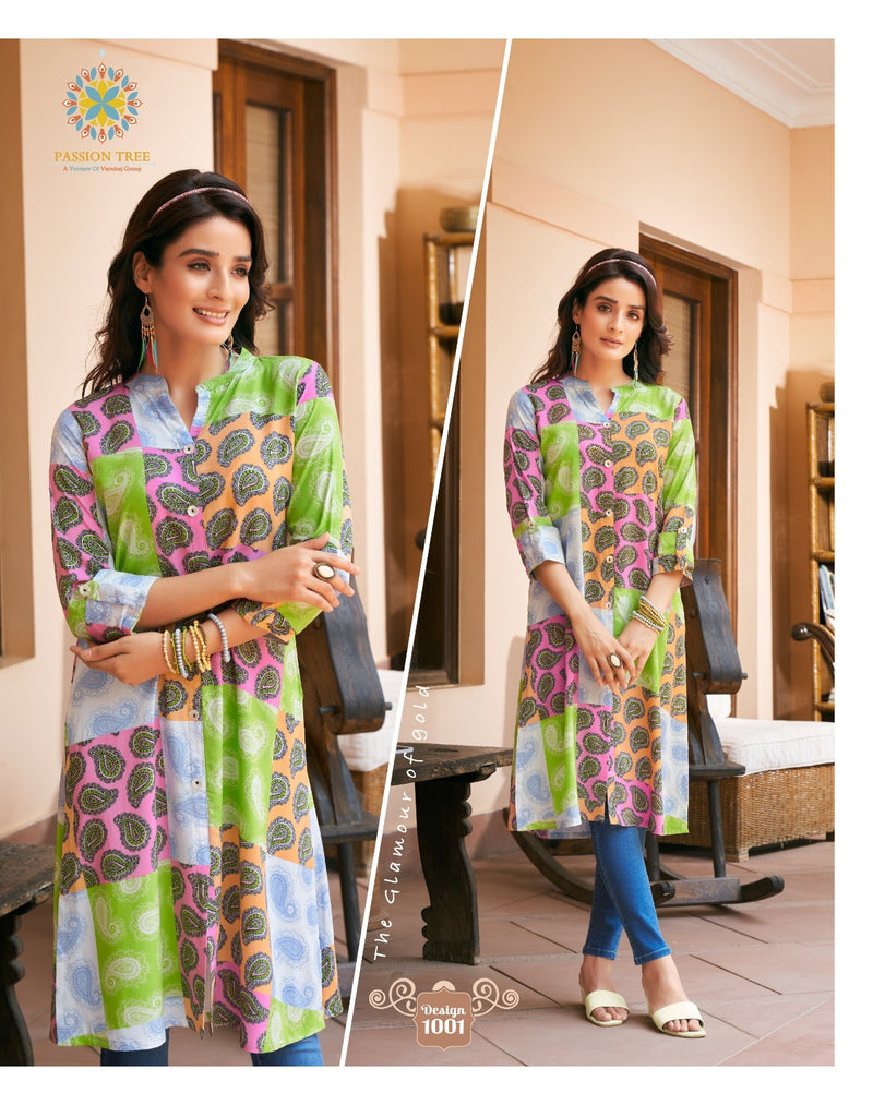 Passion Tree Life Style Vol 1 Printed Rayon Fancy A Line Pattern Kurtis
