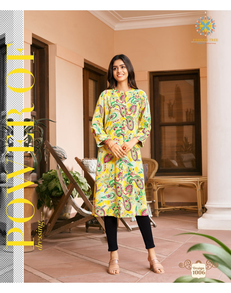 Passion Tree Life Style Vol 1 Printed Rayon Fancy A Line Pattern Kurtis