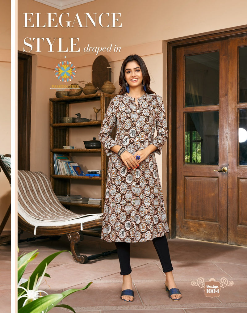 Passion Tree Life Style Vol 1 Printed Rayon Fancy A Line Pattern Kurtis