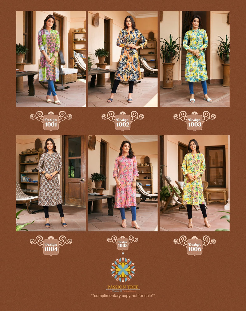 Passion Tree Life Style Vol 1 Printed Rayon Fancy A Line Pattern Kurtis