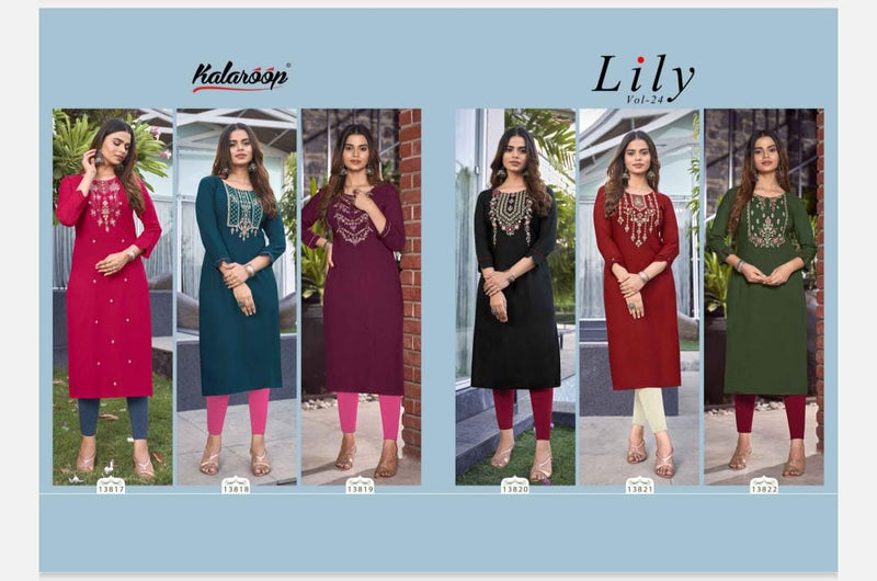 Kalaroop Kajree Fashion Lily Vol 24 Rayon Fancy Embroidery Work Kurtis