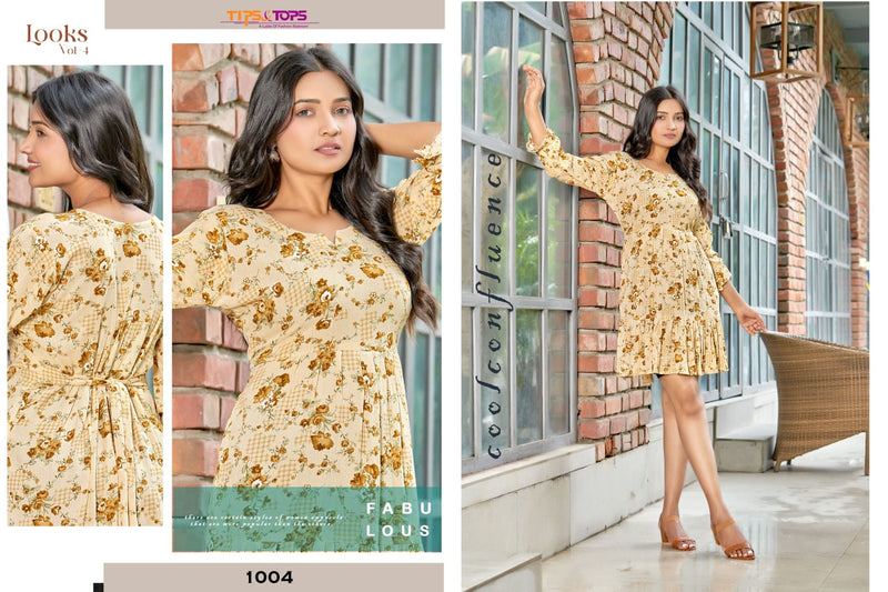 Tips And Tops Looks Vol 4 Rayon Prints Fancy Western Kurtis