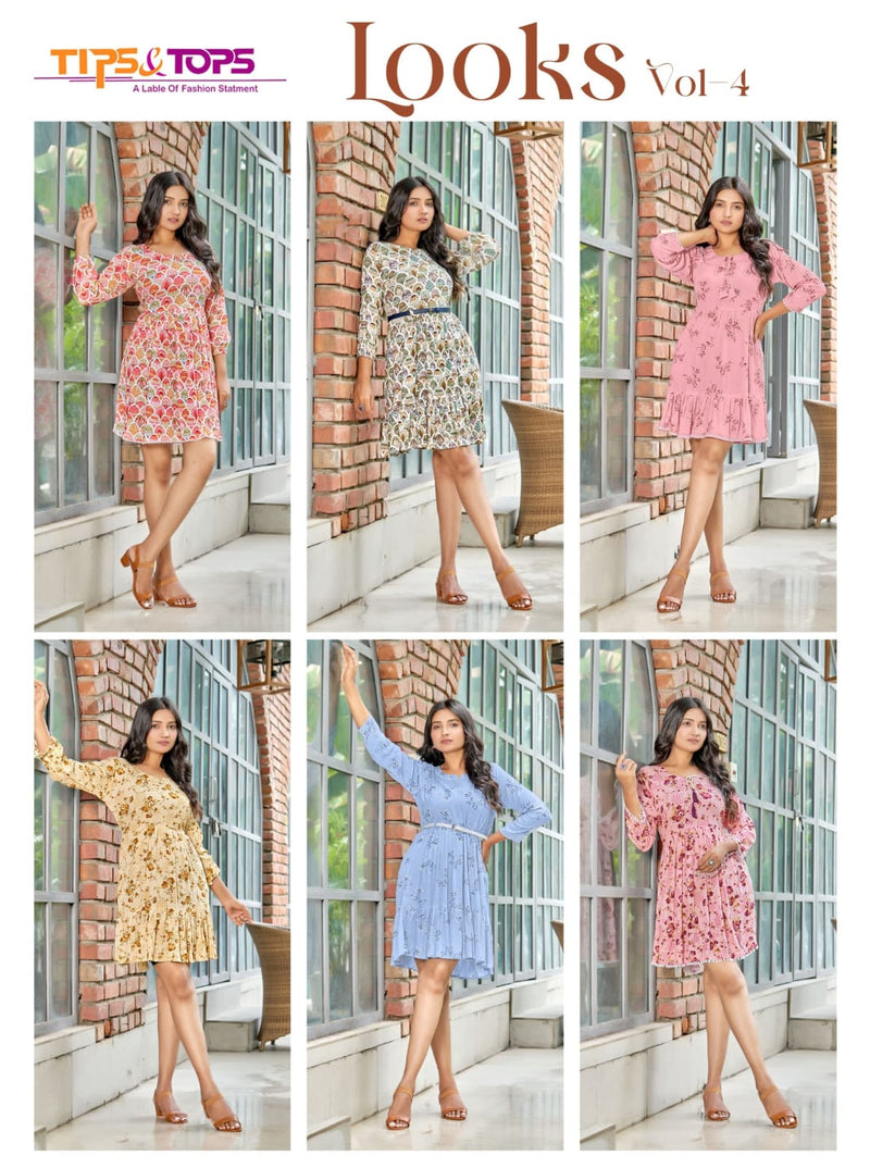 Tips And Tops Looks Vol 4 Rayon Prints Fancy Western Kurtis