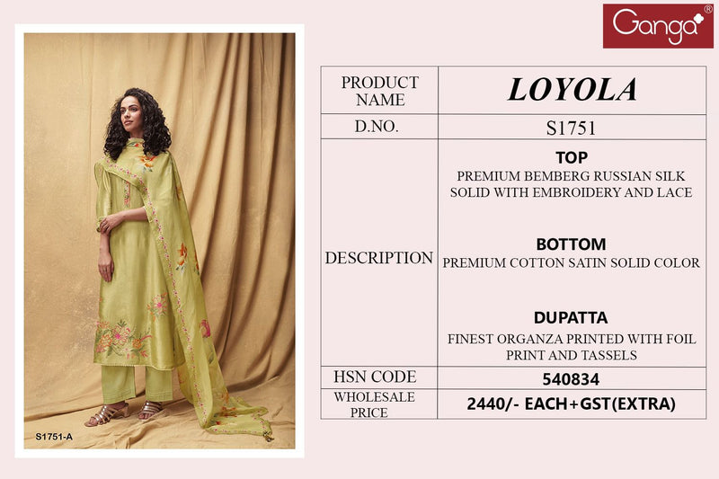 Ganga Loyola 1751 Russian Silk With Embroidery Designer Suits