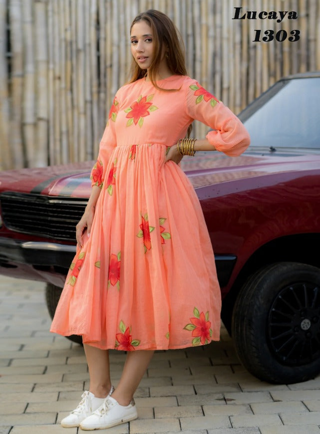 Lucaya Vol 13 Fancy Digital Printed Round Frill Gown Style Fancy Kurtis