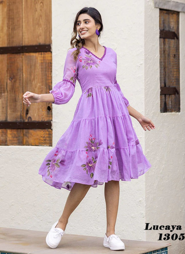 Lucaya Vol 13 Fancy Digital Printed Round Frill Gown Style Fancy Kurtis
