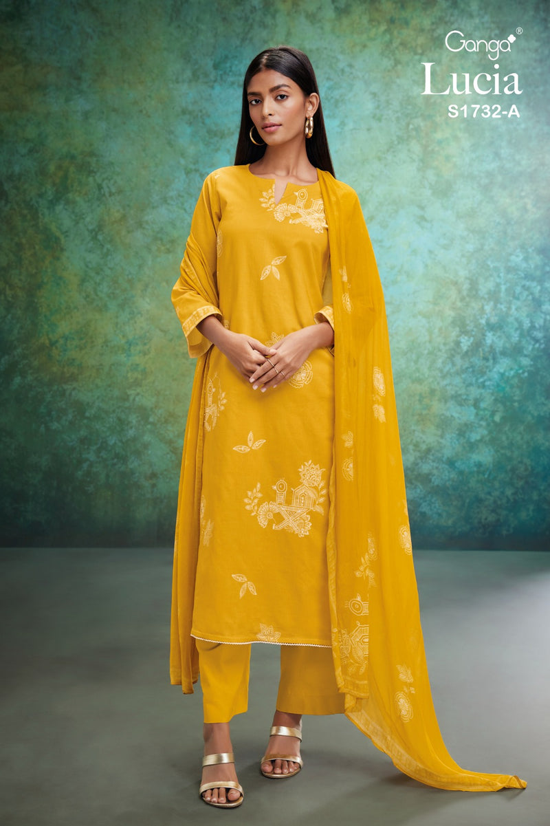 Ganga Lucia 1732 Cotton Printed With Fancy Hand Work Designer Suits
