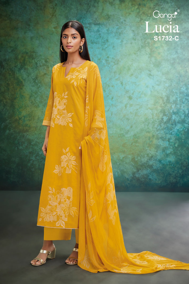 Ganga Lucia 1732 Cotton Printed With Fancy Hand Work Designer Suits