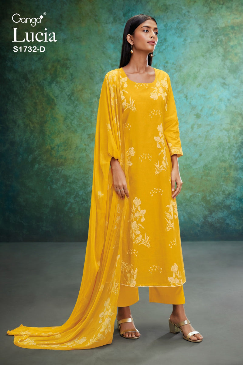 Ganga Lucia 1732 Cotton Printed With Fancy Hand Work Designer Suits