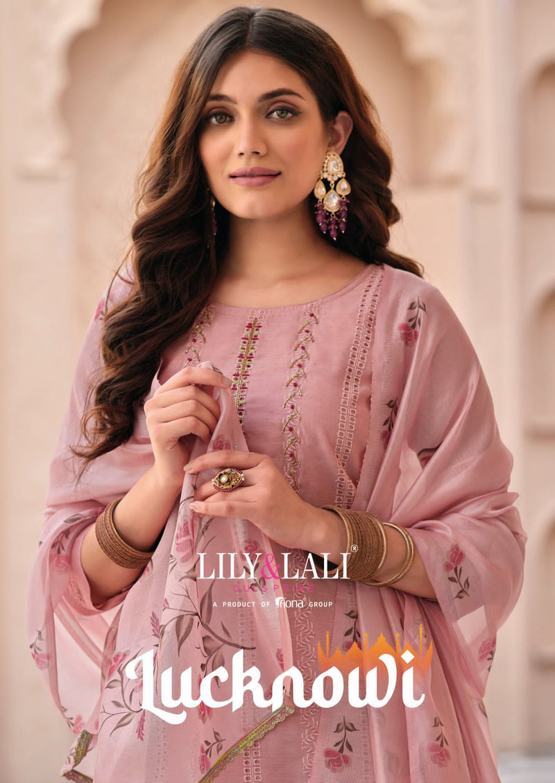 Lily And Lali Lucknowi Schiffli Work Handwork Chanderi Silk Fancy Partywear Kurti