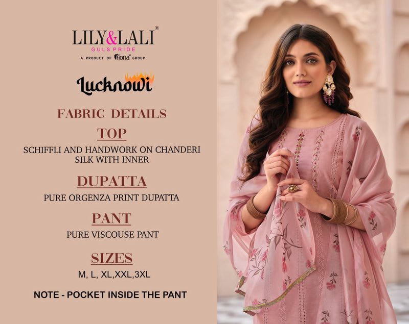 Lily And Lali Lucknowi Schiffli Work Handwork Chanderi Silk Fancy Partywear Kurti