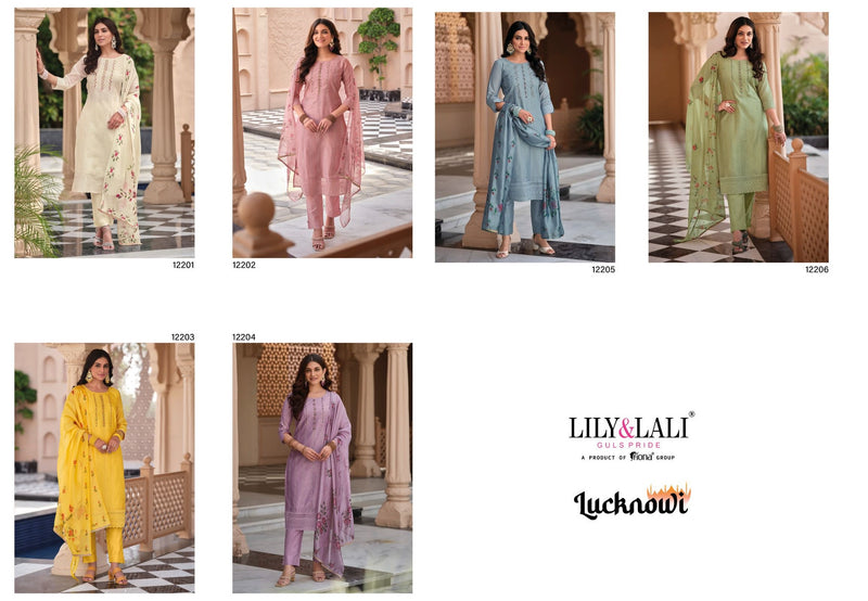 Lily And Lali Lucknowi Schiffli Work Handwork Chanderi Silk Fancy Partywear Kurti