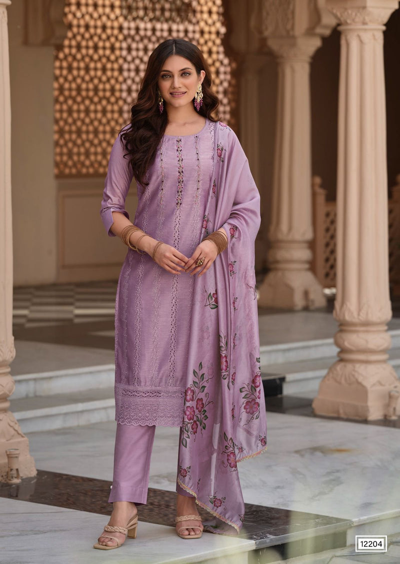 Lily And Lali Lucknowi Schiffli Work Handwork Chanderi Silk Fancy Partywear Kurti