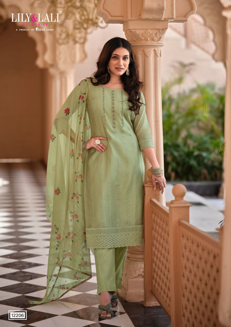 Lily And Lali Lucknowi Schiffli Work Handwork Chanderi Silk Fancy Partywear Kurti