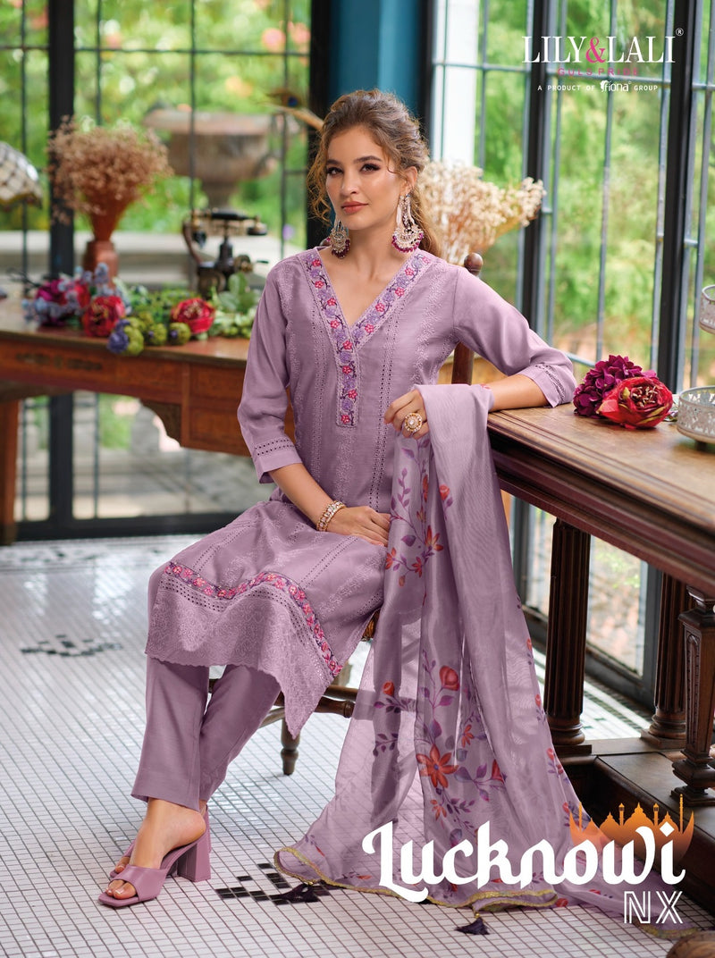 Lily And Lali Lucknowi Nx Silk With Exclusive Work Fancy Kurti Combo Set