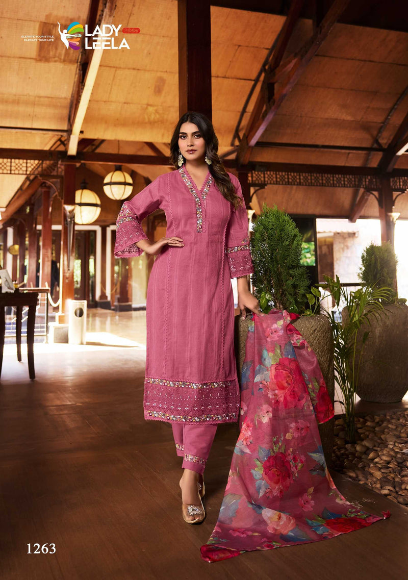 Leela Lady Summer Trends Cotton  Embroidery & Handwork Fancy Designer Combo Set Of Kurti