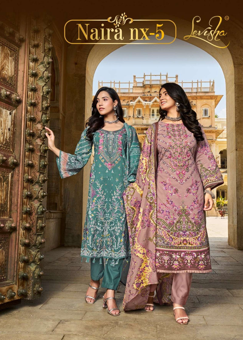Levisha Naira Nx Vol 5 Cambric Cotton  Pakistani Style Print With Fancy Self Embroidery Salwar Suit