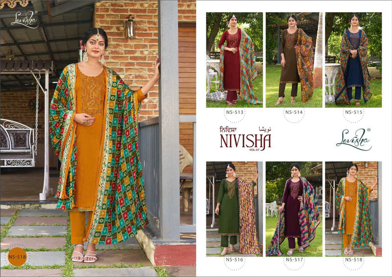 Levisha Nivisha Vol 7 Pure Rayon Slub With Embroidered Work Salwar Suit
