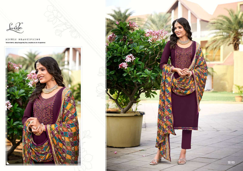 Levisha Nivisha Vol 9  Rayon Slub With Embroidery Swarovski Work Salwar Suit