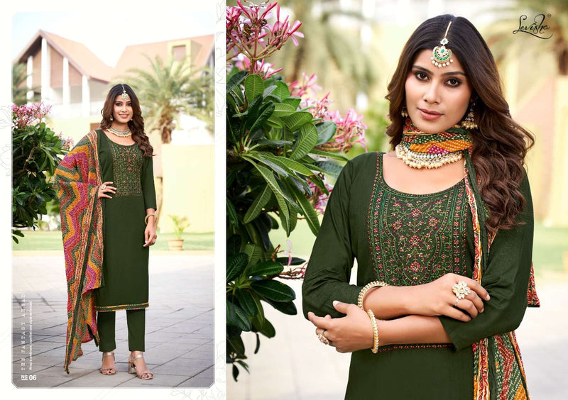 Levisha Nivisha Vol 9  Rayon Slub With Embroidery Swarovski Work Salwar Suit