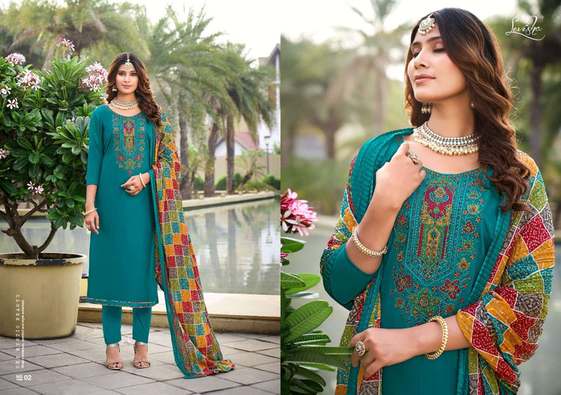 Levisha Nivisha Vol 9  Rayon Slub With Embroidery Swarovski Work Salwar Suit