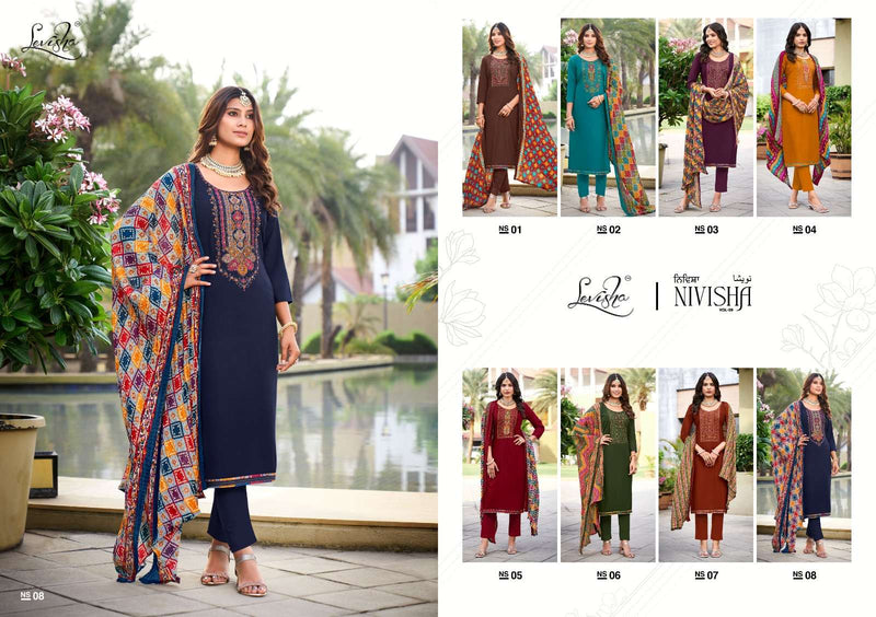 Levisha Nivisha Vol 9  Rayon Slub With Embroidery Swarovski Work Salwar Suit