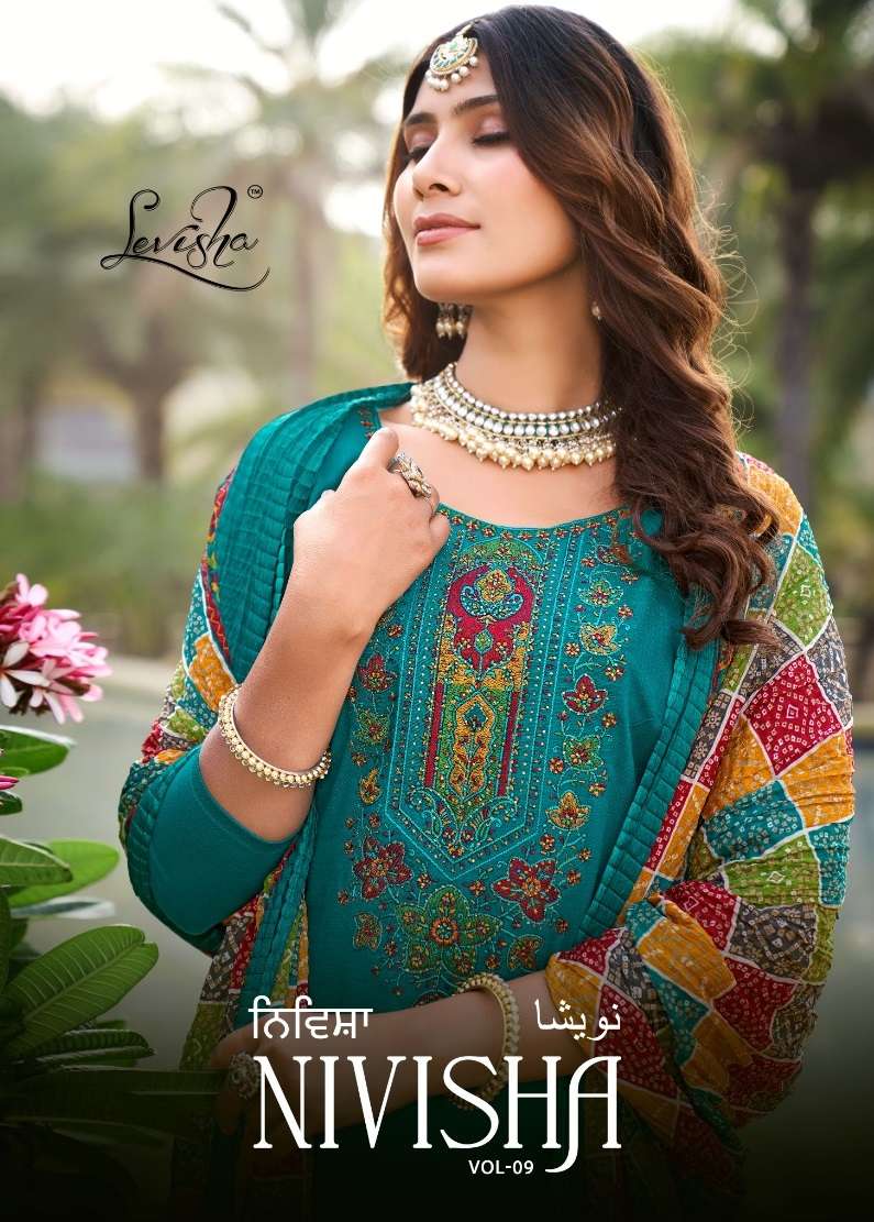 Levisha Nivisha Vol 9  Rayon Slub With Embroidery Swarovski Work Salwar Suit