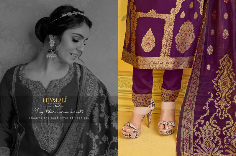 Lily & Lali Silkyness Pure Jacquard Handwork Designer Wear Kurti Collection