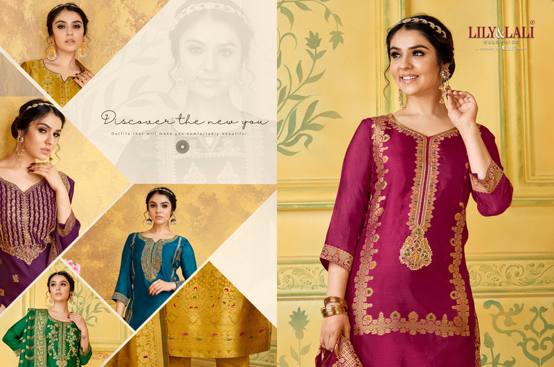 Lily & Lali Silkyness Pure Jacquard Handwork Designer Wear Kurti Collection