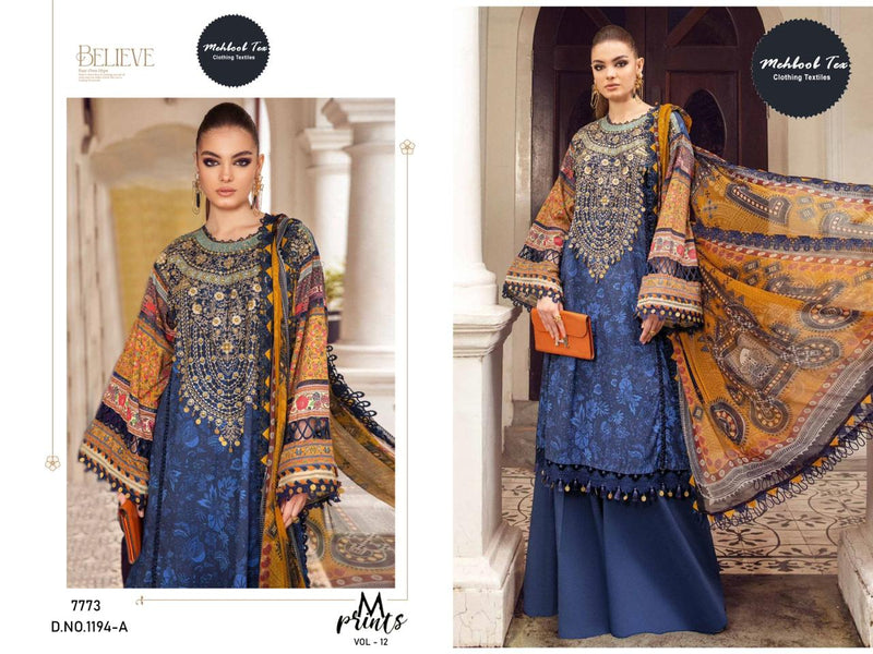Mehboob Tex M Prints Vol 12 Lawn Cotton Printed Embroidery Work Suits