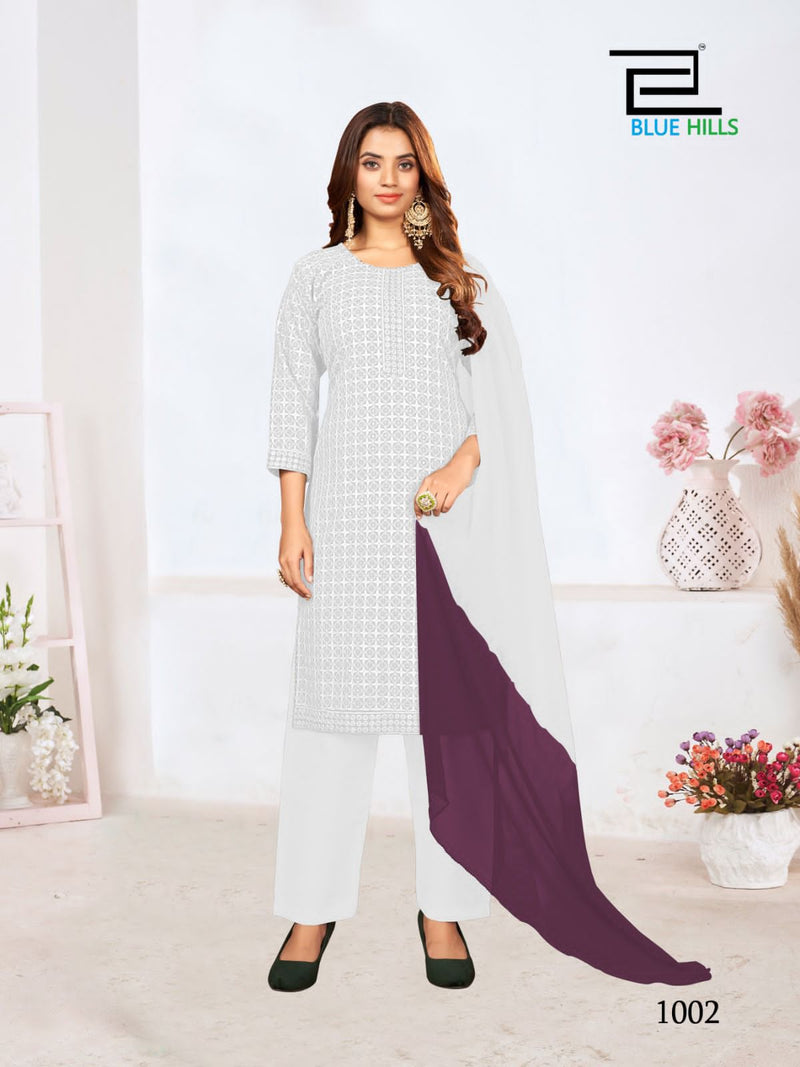 Blue Hills Madhubala Chikan Rayon Fancy Kurti Combo Set