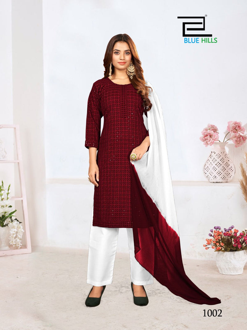 Blue Hills Madhubala Chikan Rayon Fancy Kurti Combo Set