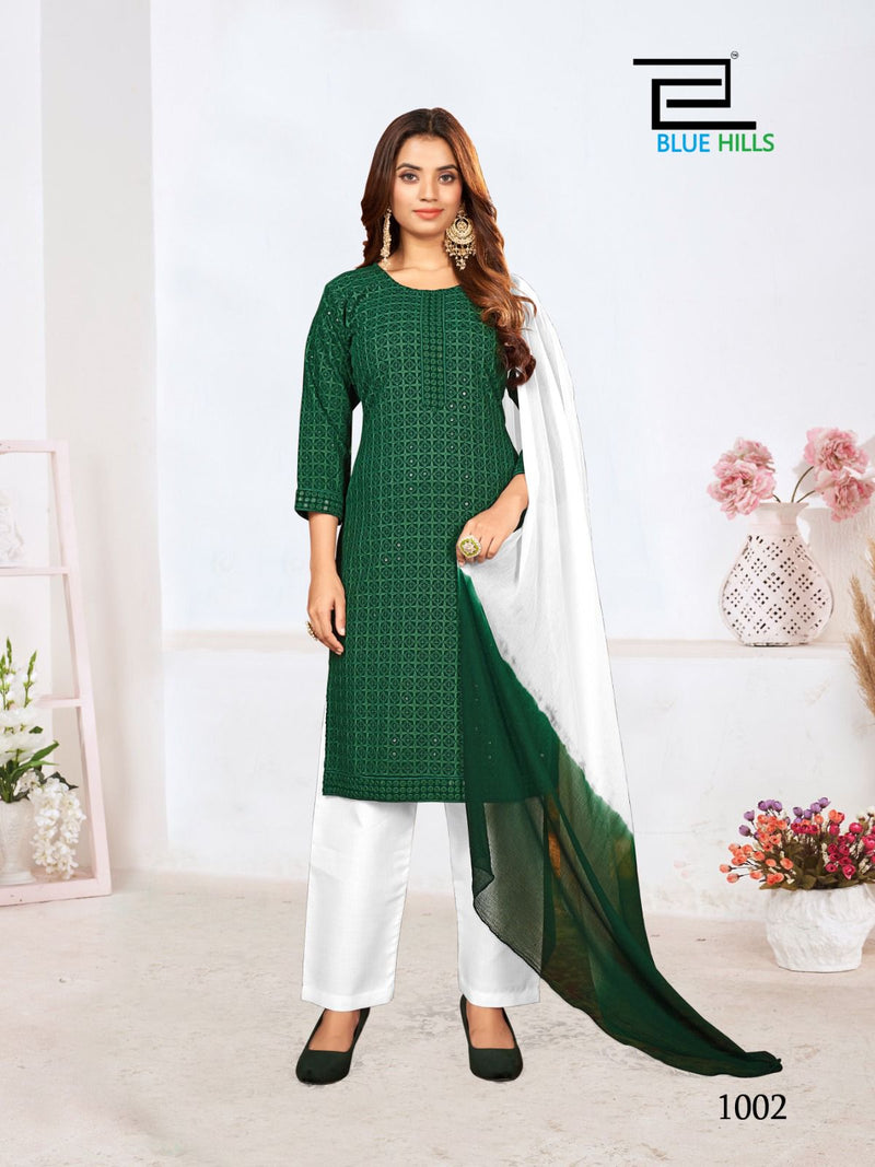 Blue Hills Madhubala Chikan Rayon Fancy Kurti Combo Set