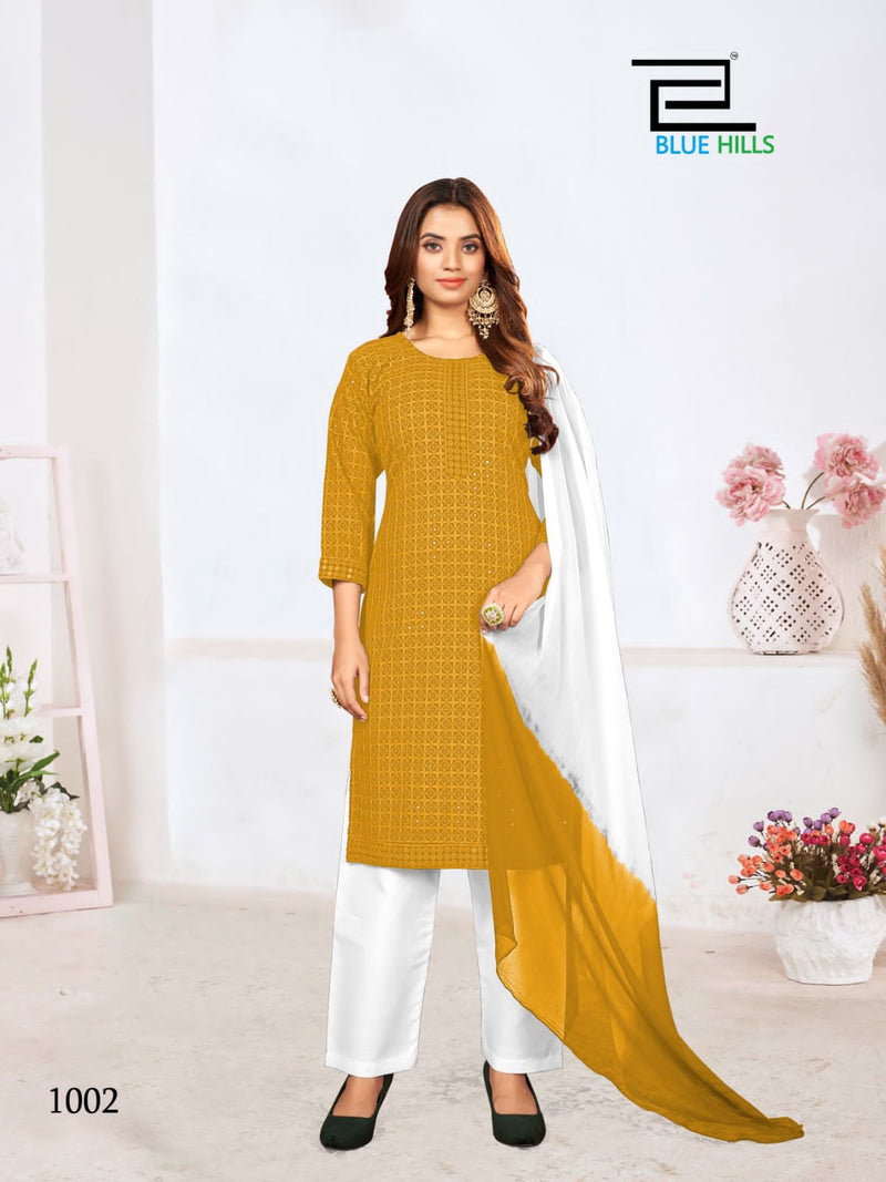 Blue Hills Madhubala Chikan Rayon Fancy Kurti Combo Set