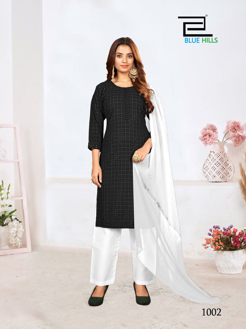 Blue Hills Madhubala Chikan Rayon Fancy Kurti Combo Set