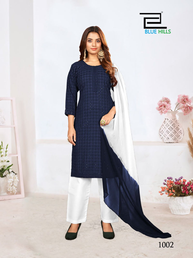 Blue Hills Madhubala Chikan Rayon Fancy Kurti Combo Set