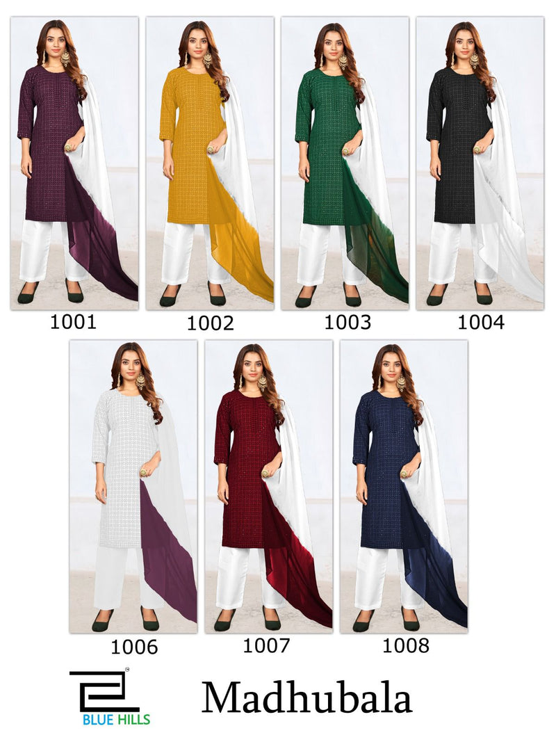 Blue Hills Madhubala Chikan Rayon Fancy Kurti Combo Set
