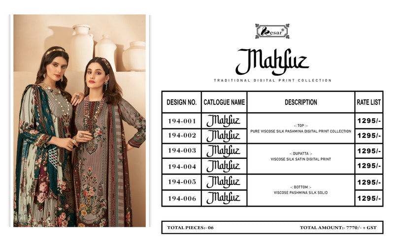 Kesar Mahfuz Pashmina Digital Printed Winter Wear Salwar Suit Collection
