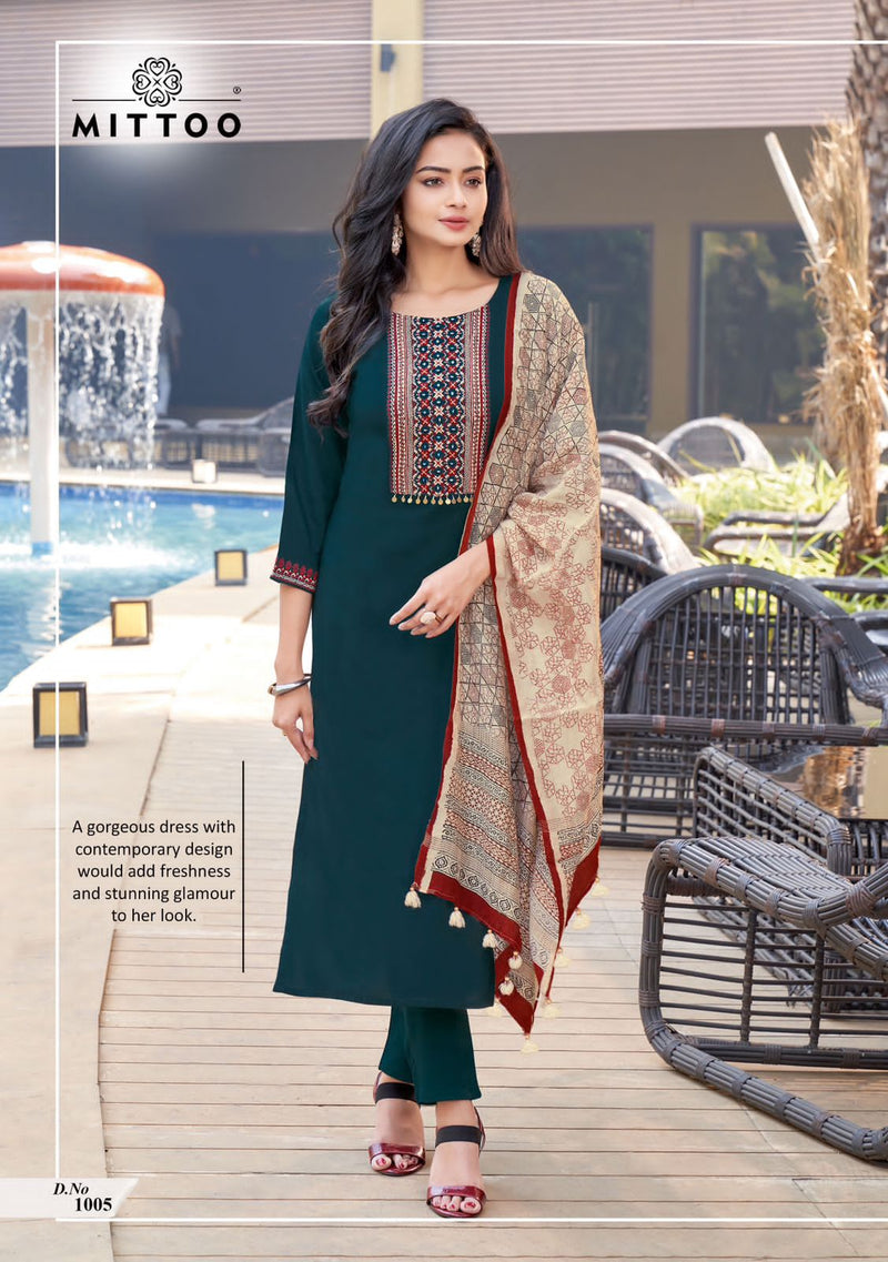 Mittoo Mahima Viscose Fancy Designer Work Kurti Combo Set